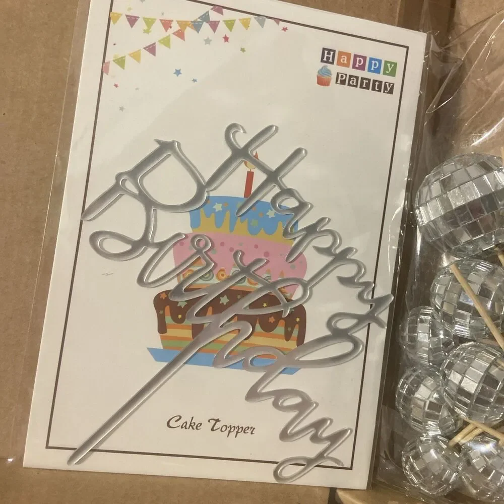 23 pcs Disco Ball Cupcake Toppers Happy Birthday Cake Topper 1970s Disco Ball